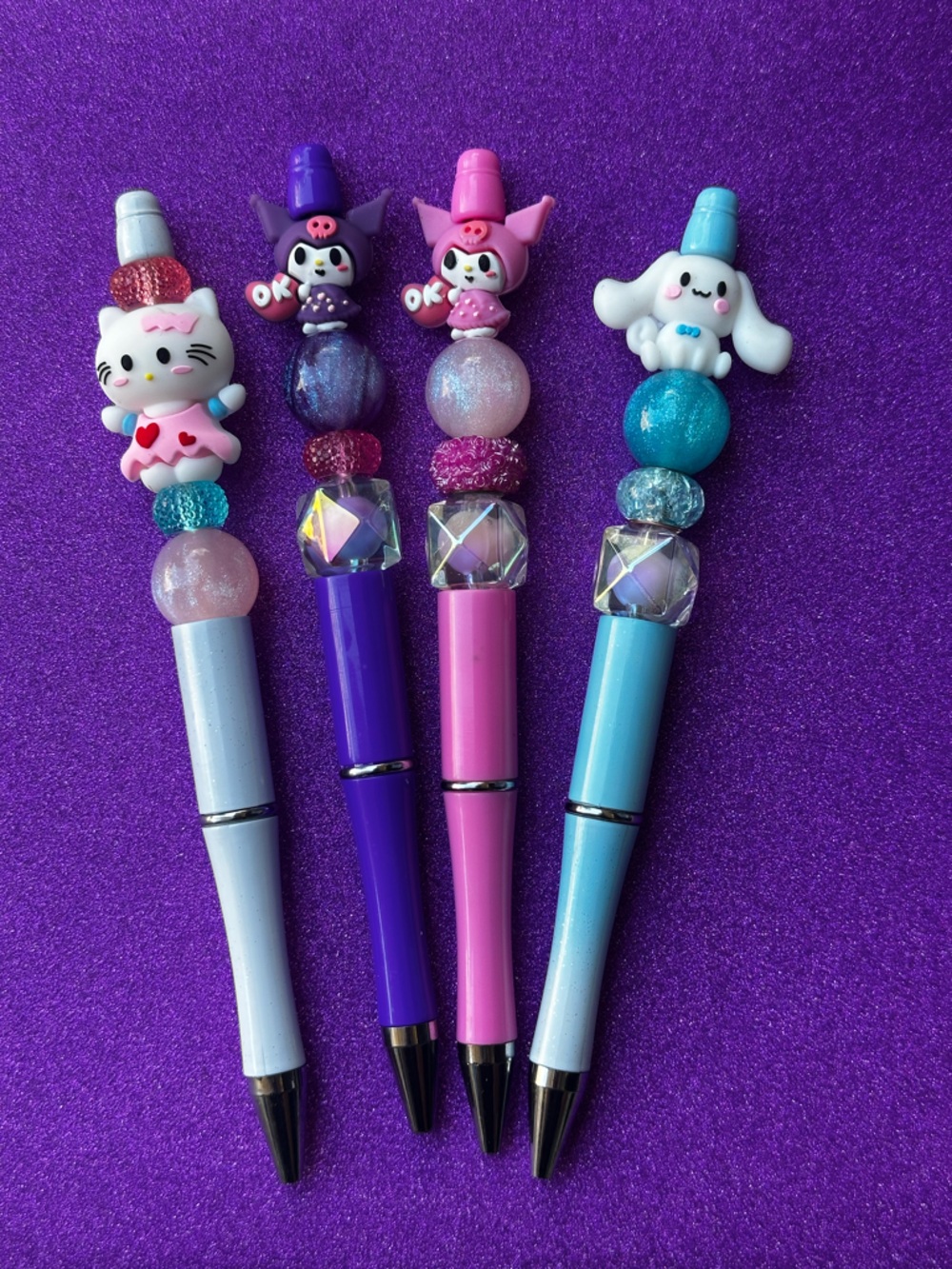 Cute Handmade Beaded Prns Hello Kitty and Friends in Pastel Blue, Pink, Purple